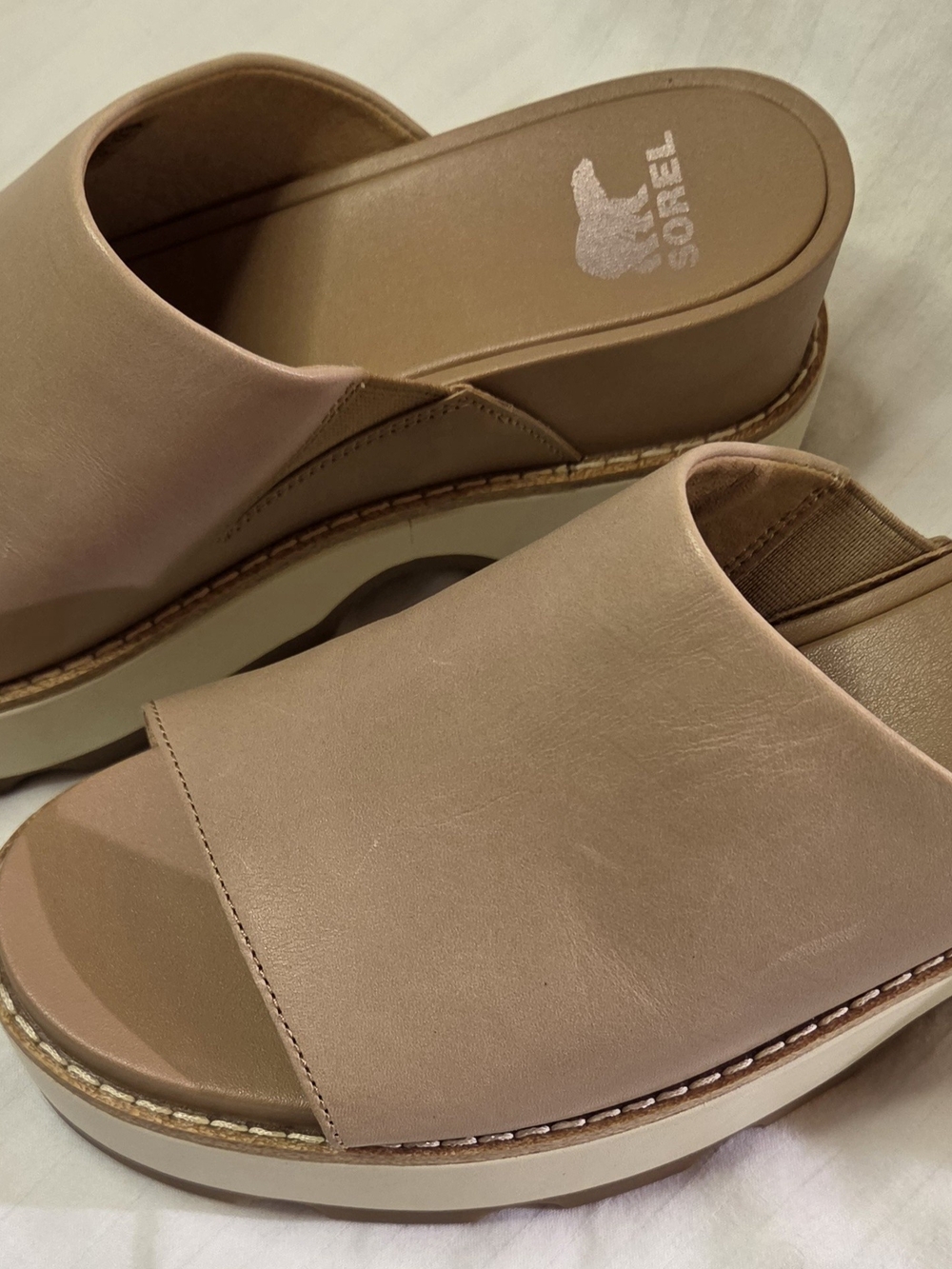 Sorel Women's Joanie IV Honest Beige Platform Slide Heeled Sandals - NWOB - Sz 8 - Picture 2 of 8